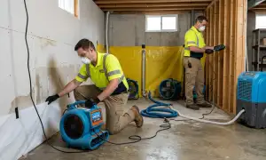 Structural drying crew in New Braunfels, TX drying a water-damaged home after storm flooding